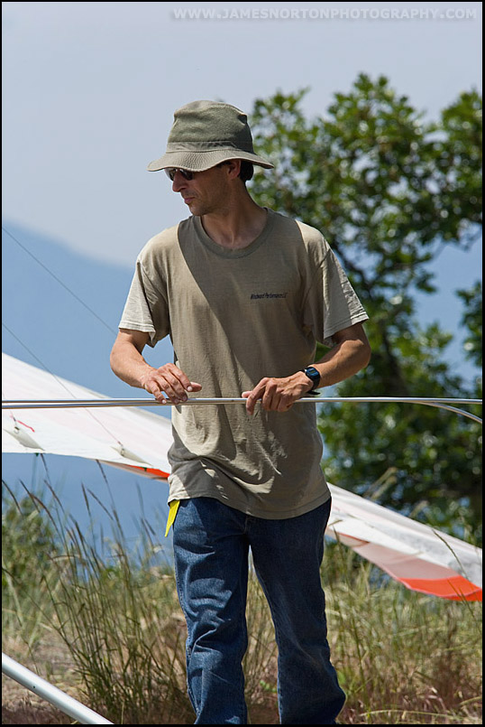 Hang Glider Pilot Setting Up Glider